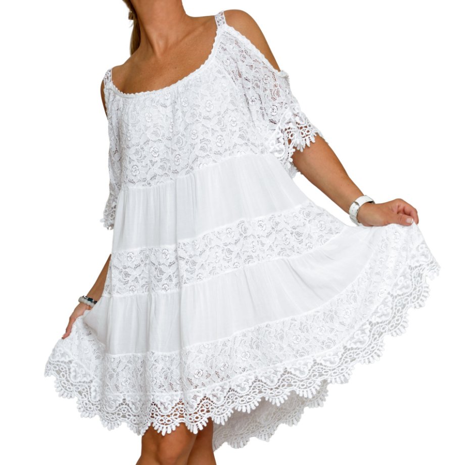 Белое платье летнее с кружевом длинное
