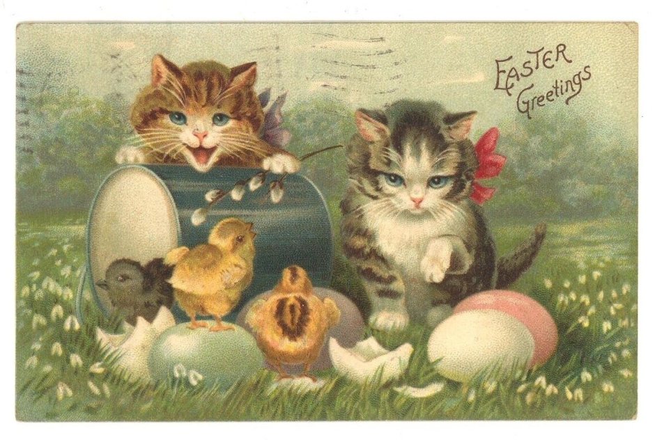 Пасхальные котики открытки