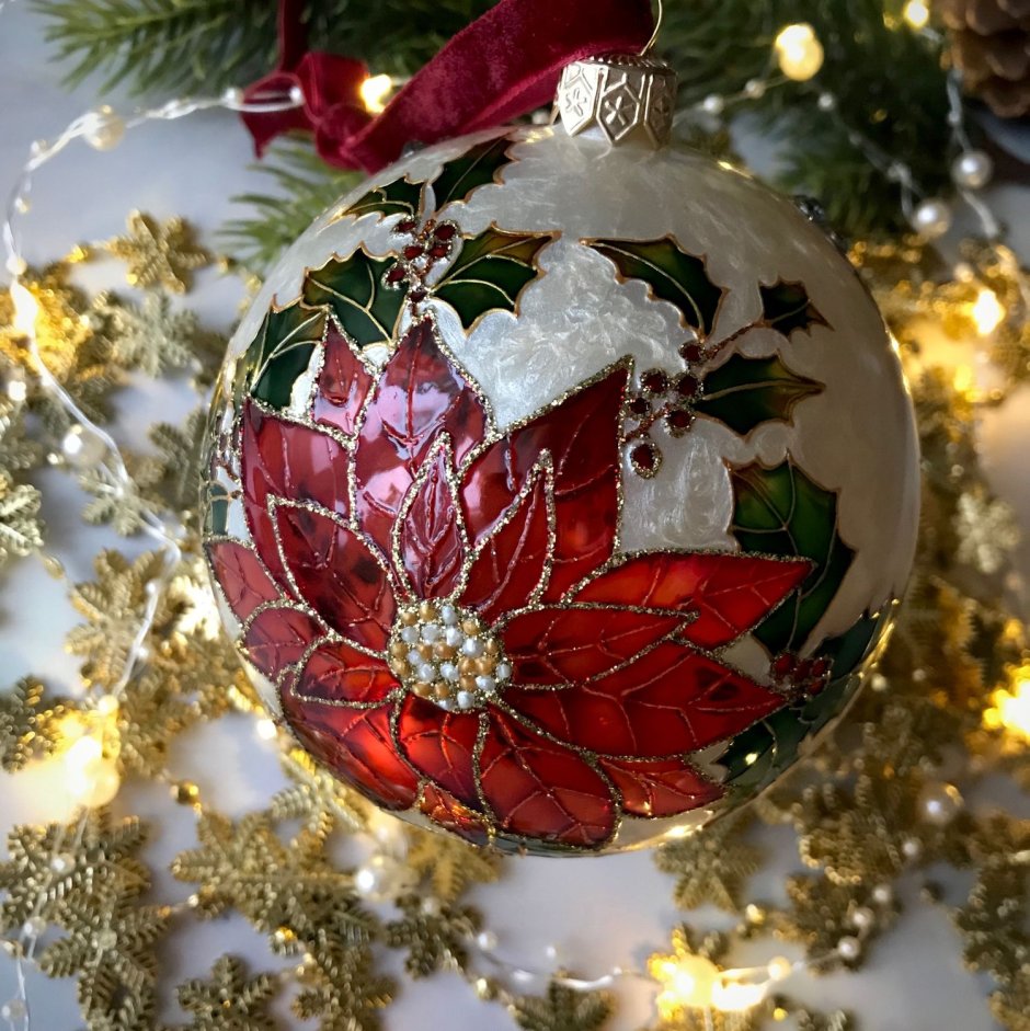 Шар кимекоми на елку пуансеттия Рождественская звезда