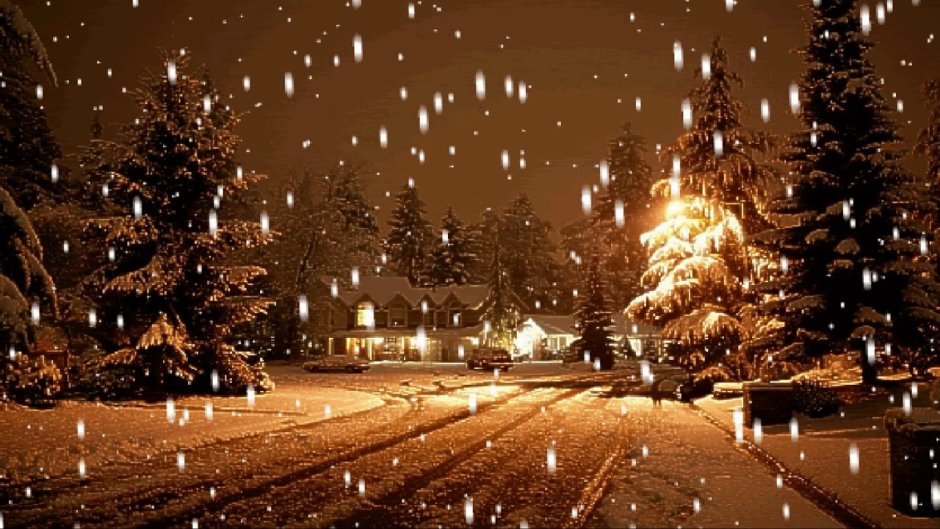 Новогодняя елка на улице идет снег