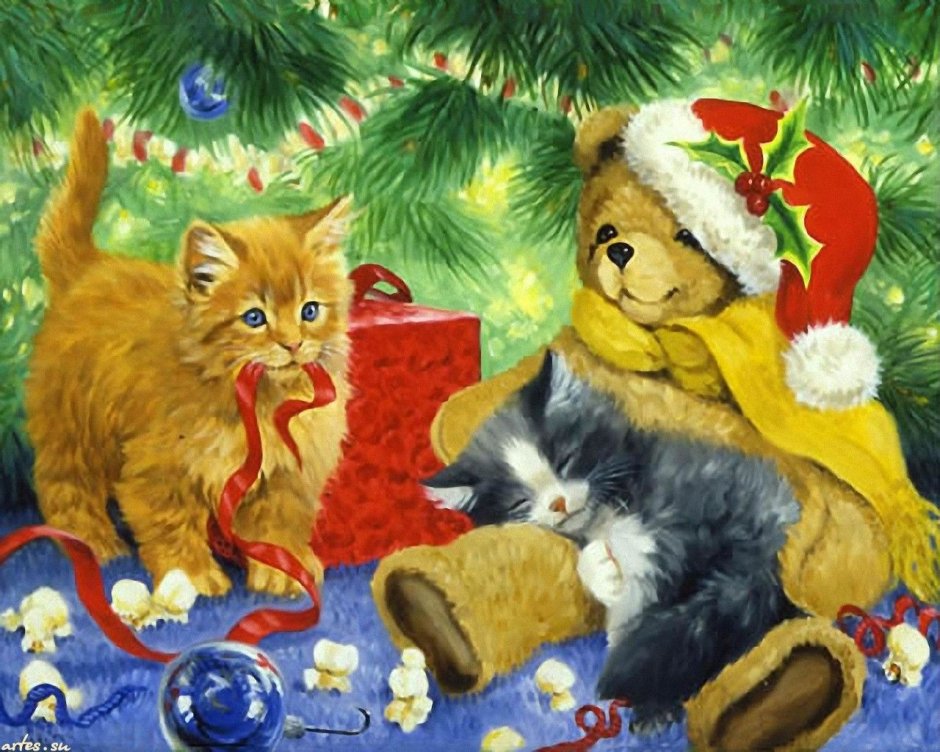Новогодние открытки с котятами