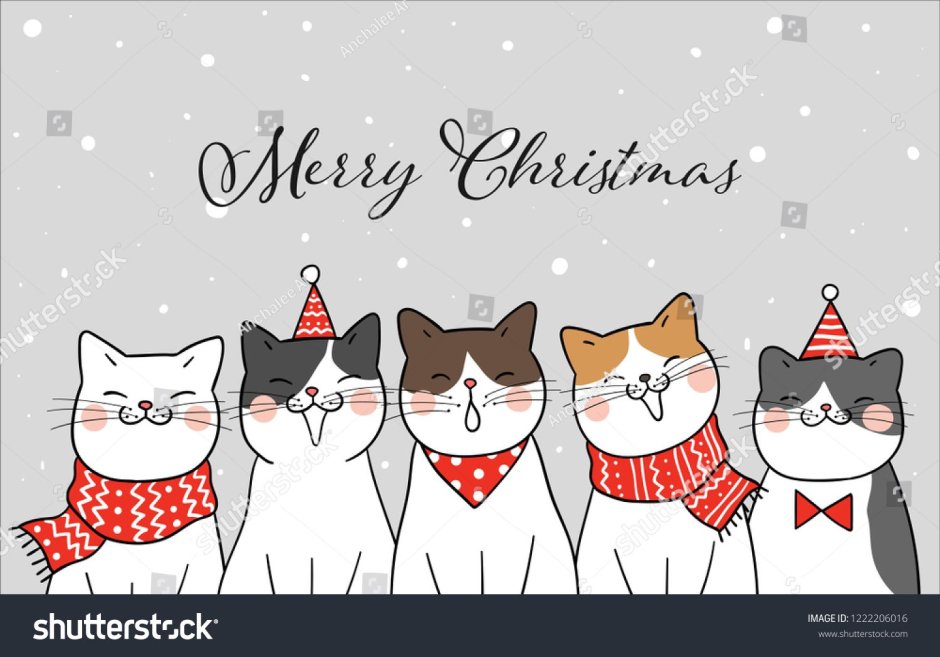 Оформление новогодней открытки с котами