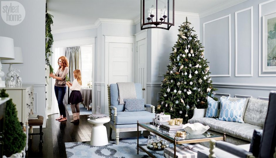 Рождество интерьер гостинной в скандинавском