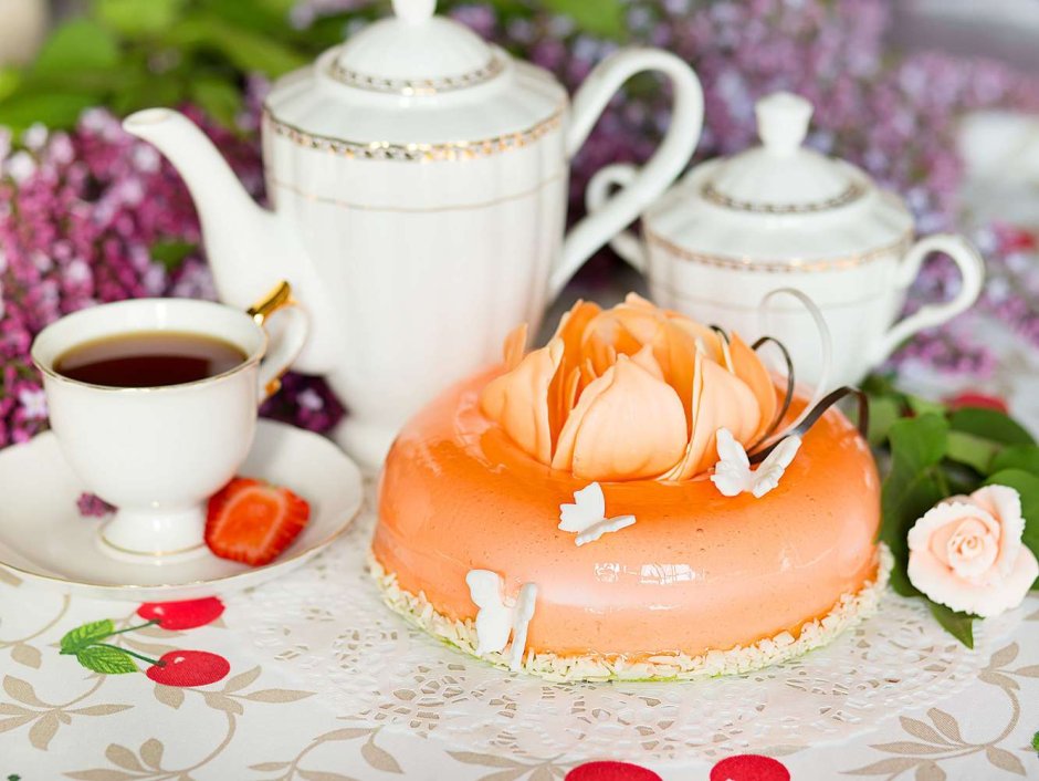 Торт чай цветы