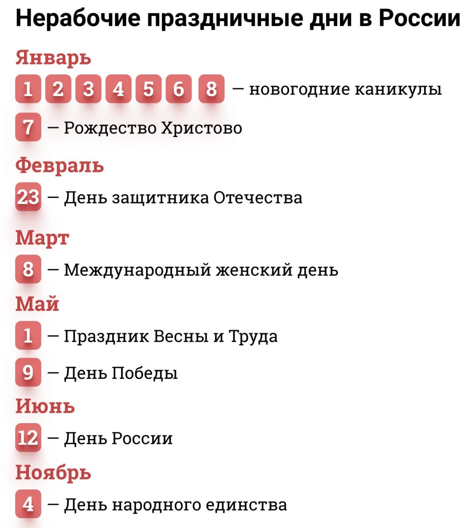 Праздники России список официальные