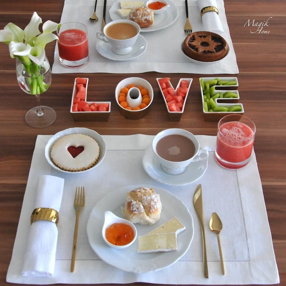 Сервировка романтического завтрака