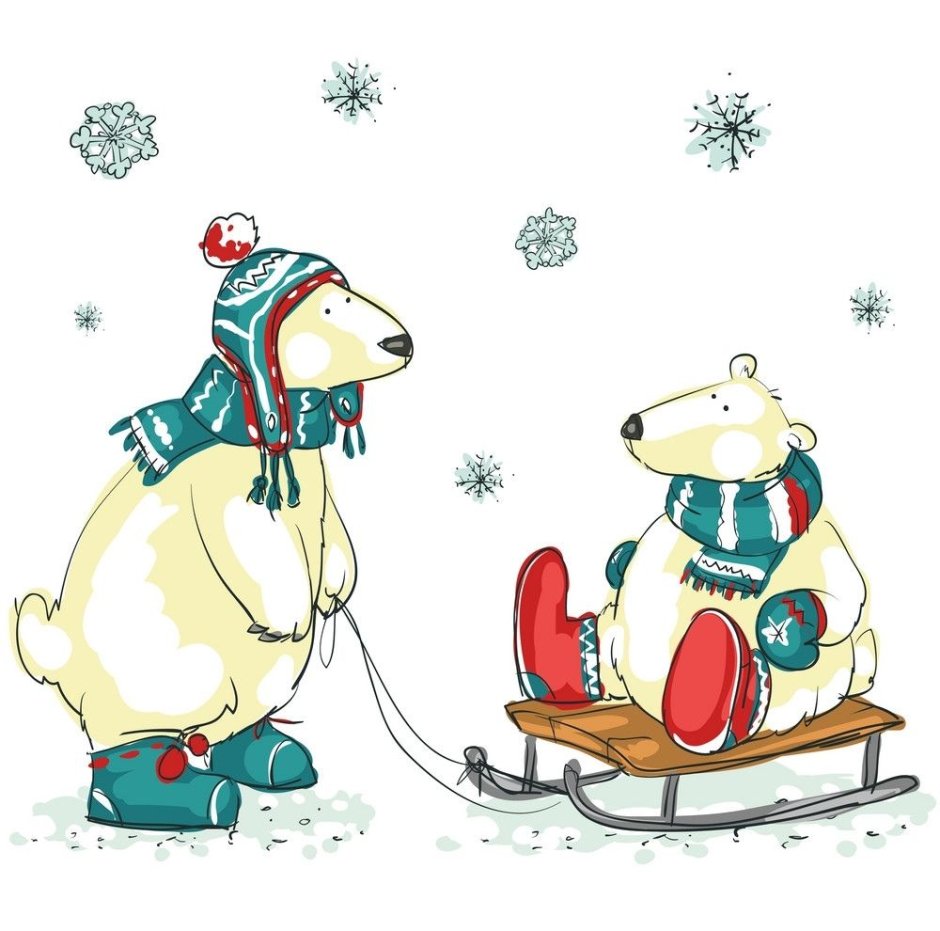 Белый медведь на санках новый год