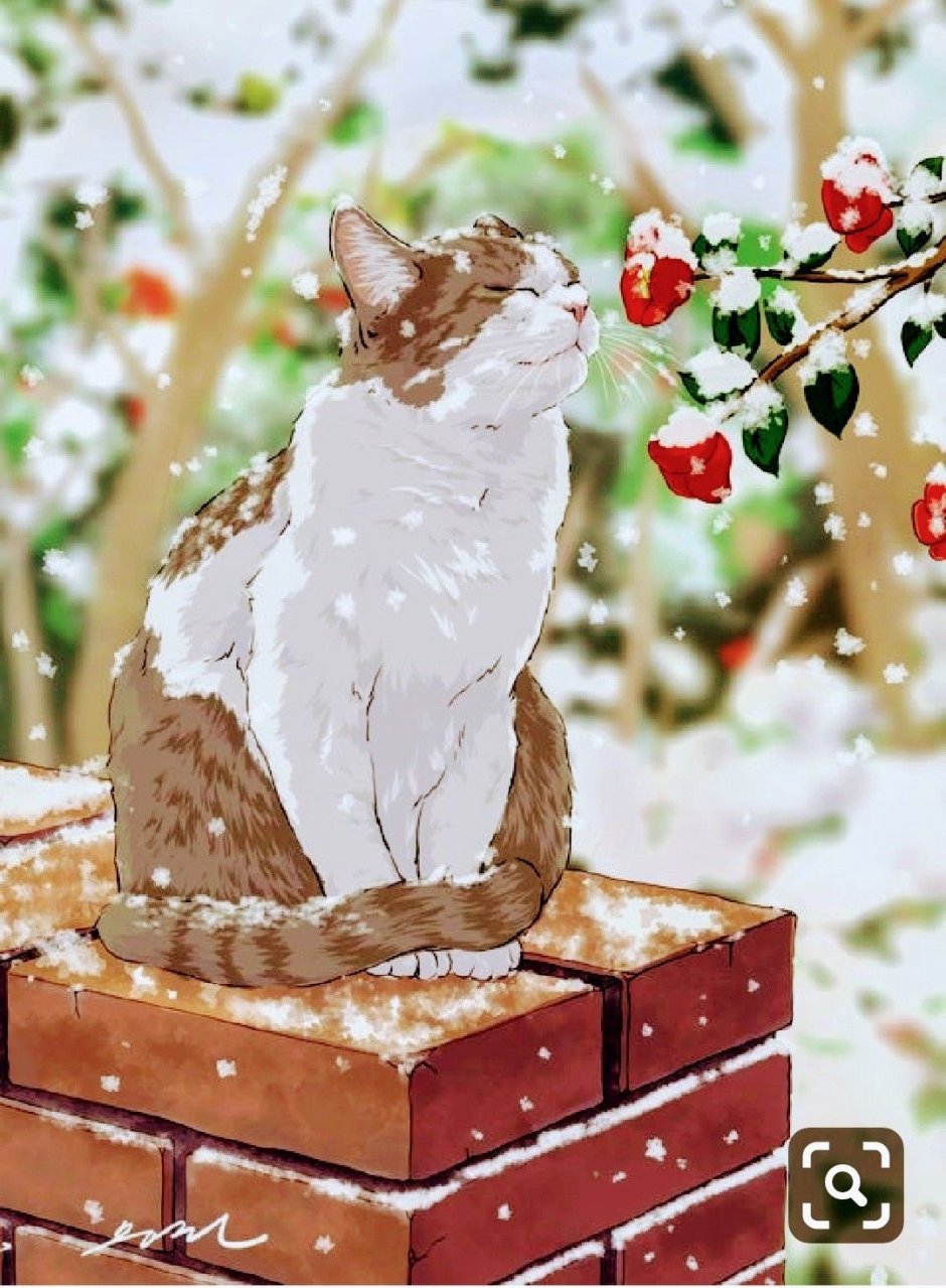 Кот в снегу арт