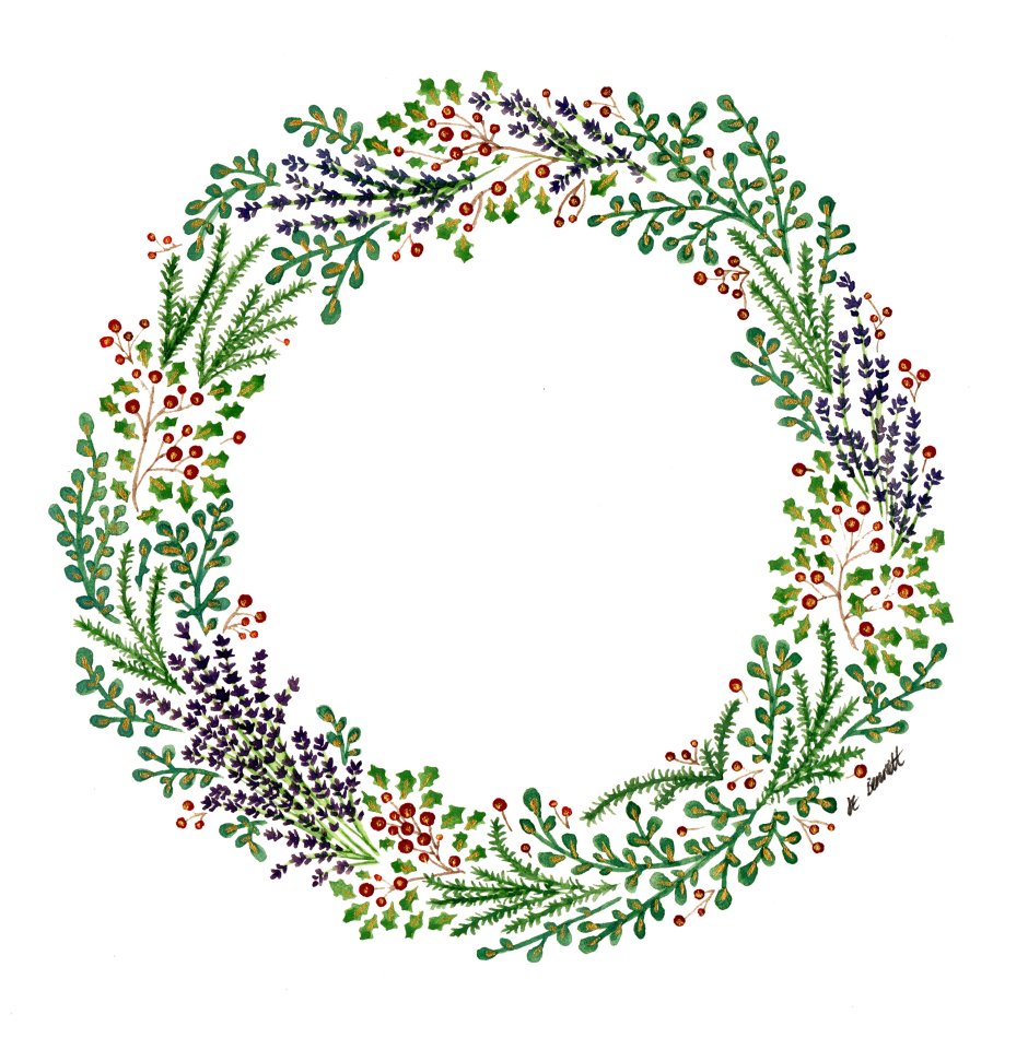 Watercolor simple Christmas Wreath лето