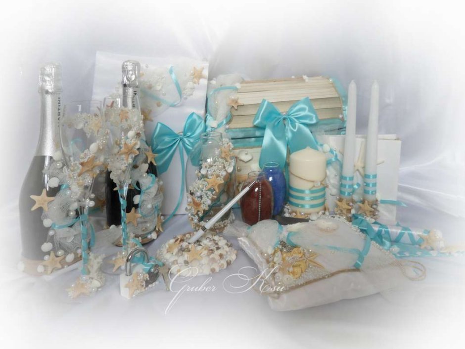 Свадебный набор в бирюзовом цвете и лен