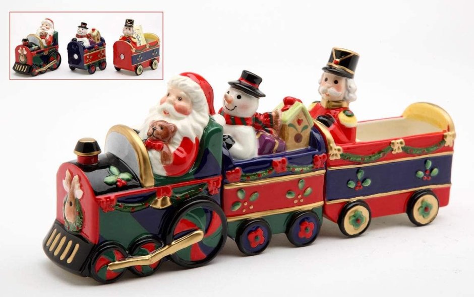 Санта Клаус на поезде игрушки