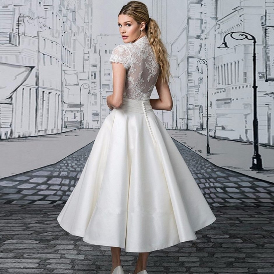 Короткое блестящее свадебное платье
