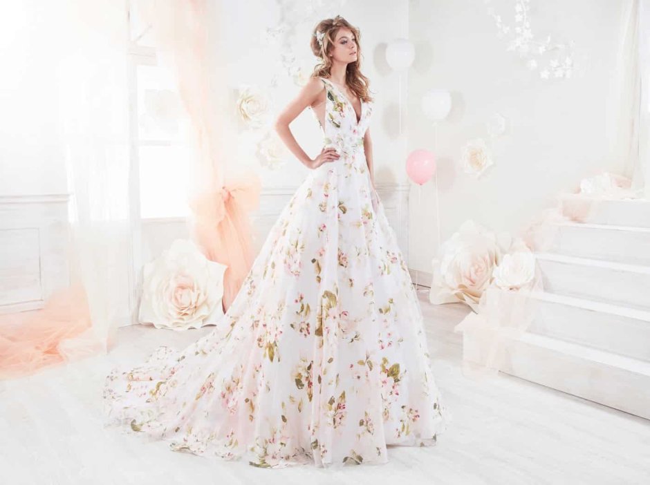 Свадебные платья цветочный принт