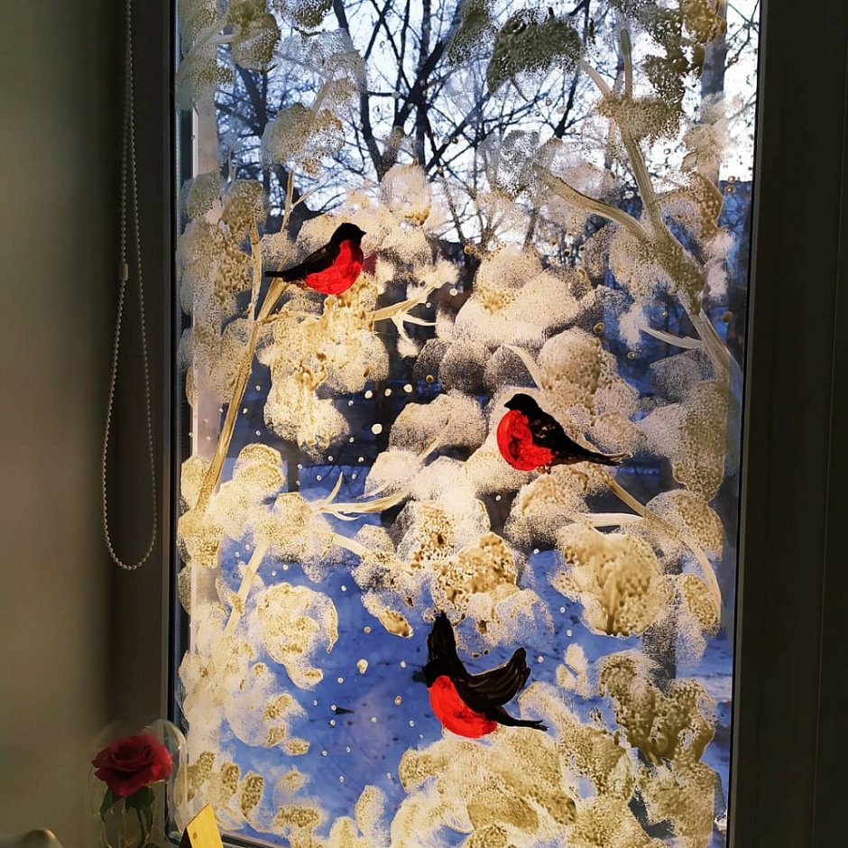 Поделка Снегири за окном