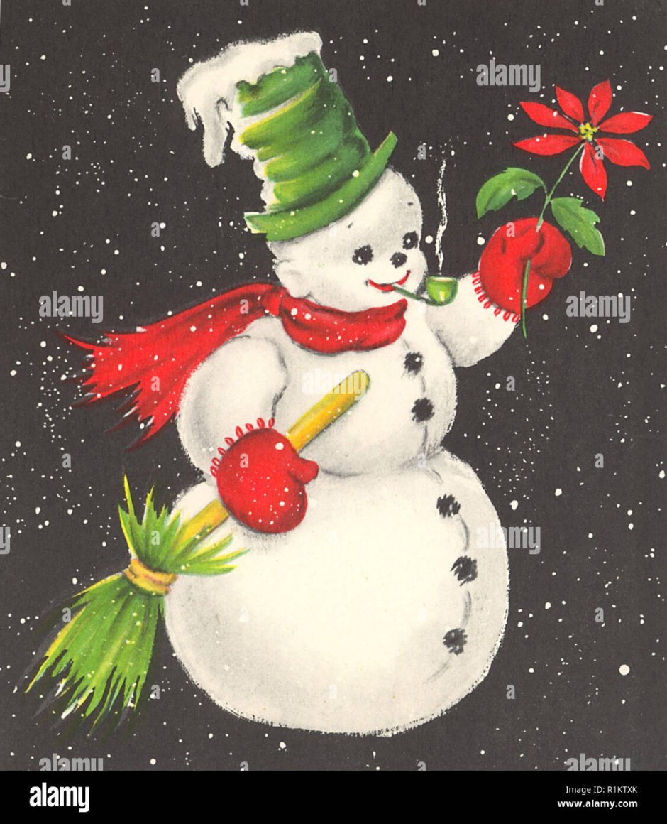 Зеленый Снеговик открытка