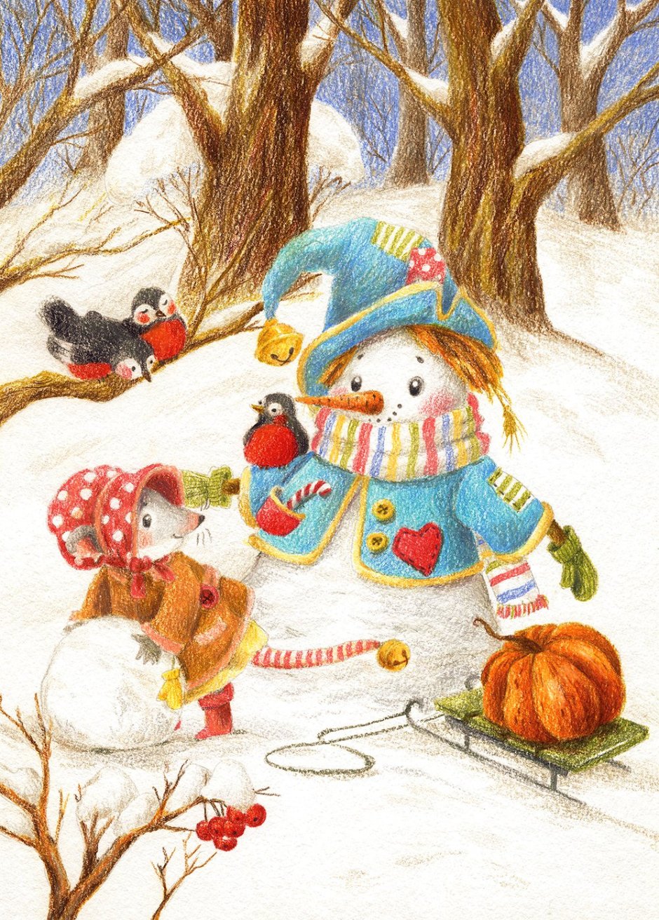 Снеговик открытка новогодняя