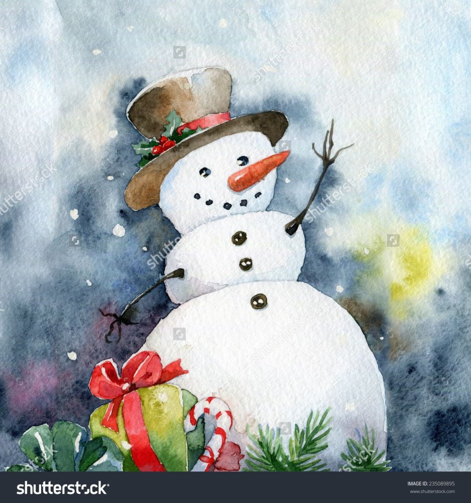 Разукрасить снеговика красками