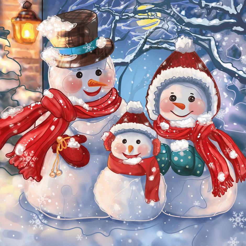 Новогодняя семья снеговиков