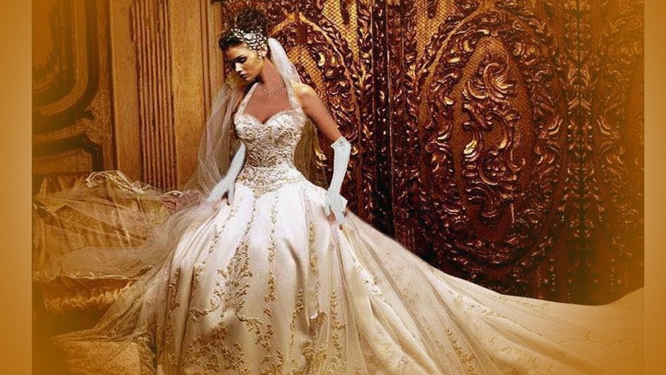 Свадебное платье белое с золотым