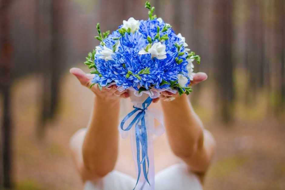 Синий букет невесты