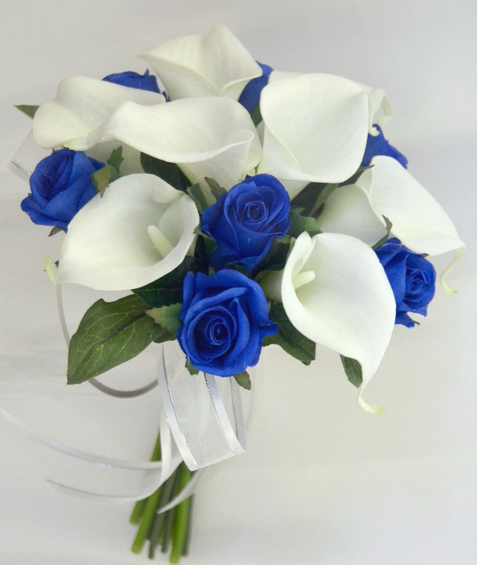 Синие каллы букет невесты