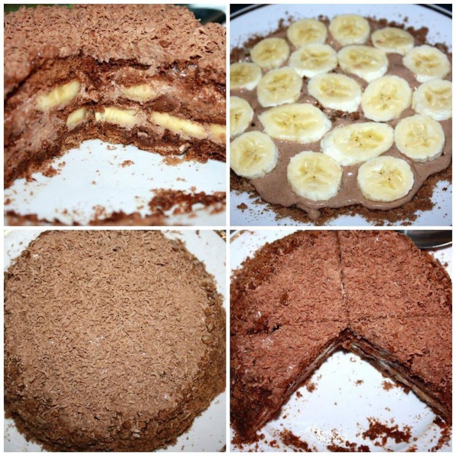 Творожно-банановый торт без выпечки
