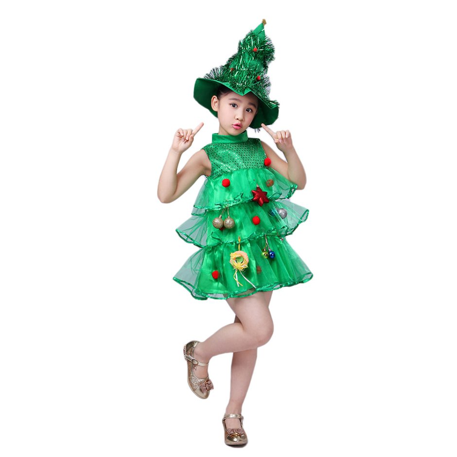 Платье в виде елки для девочки на новый год
