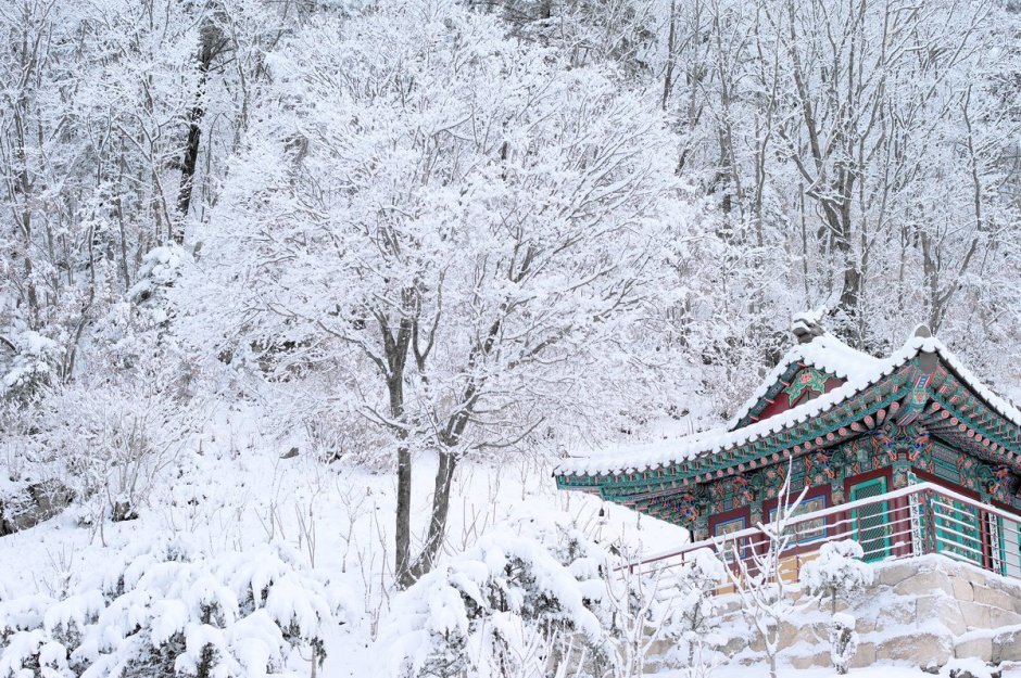 Японский храм зимой