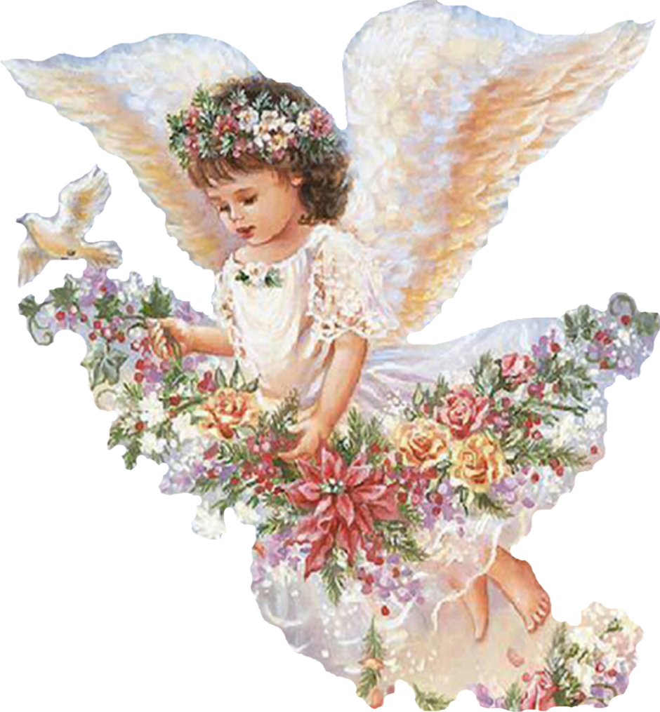 Ангел с цветами на прозрачном фоне