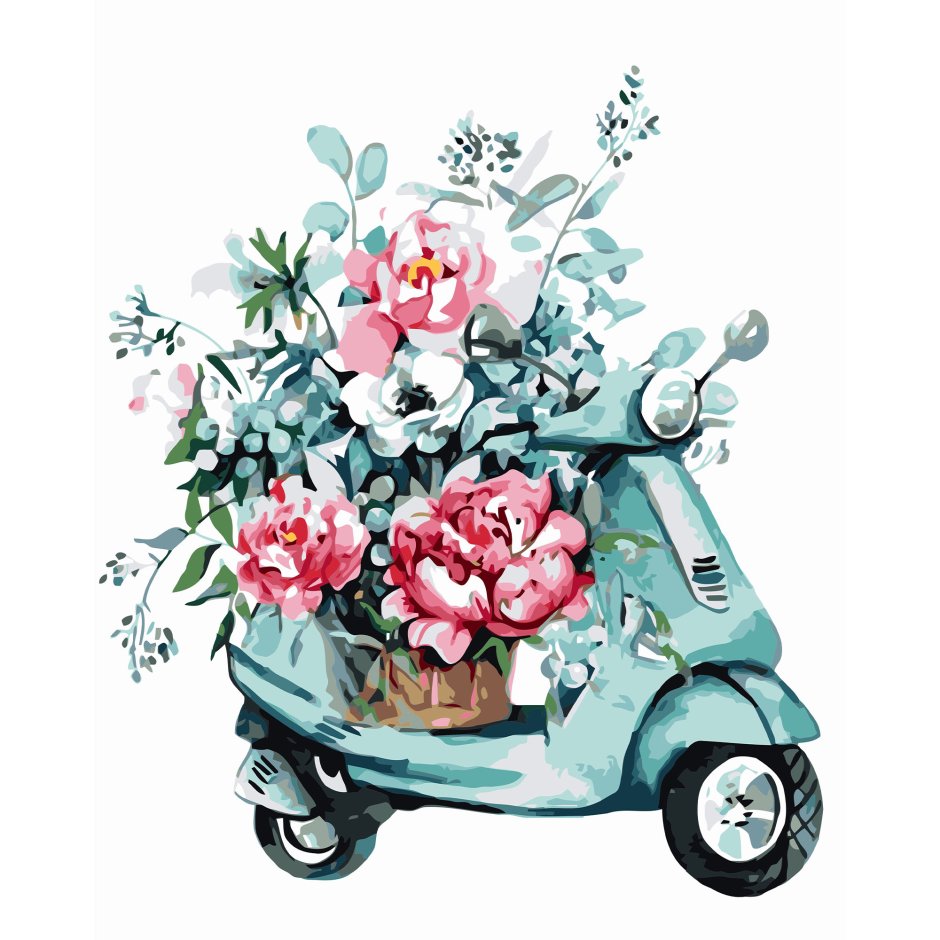 Машинка с цветами акварель