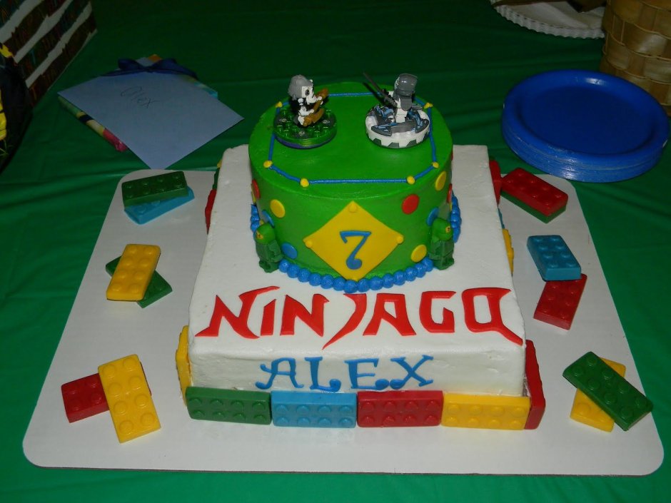 Квадратный торт мальчикам с именами Ниндзяго