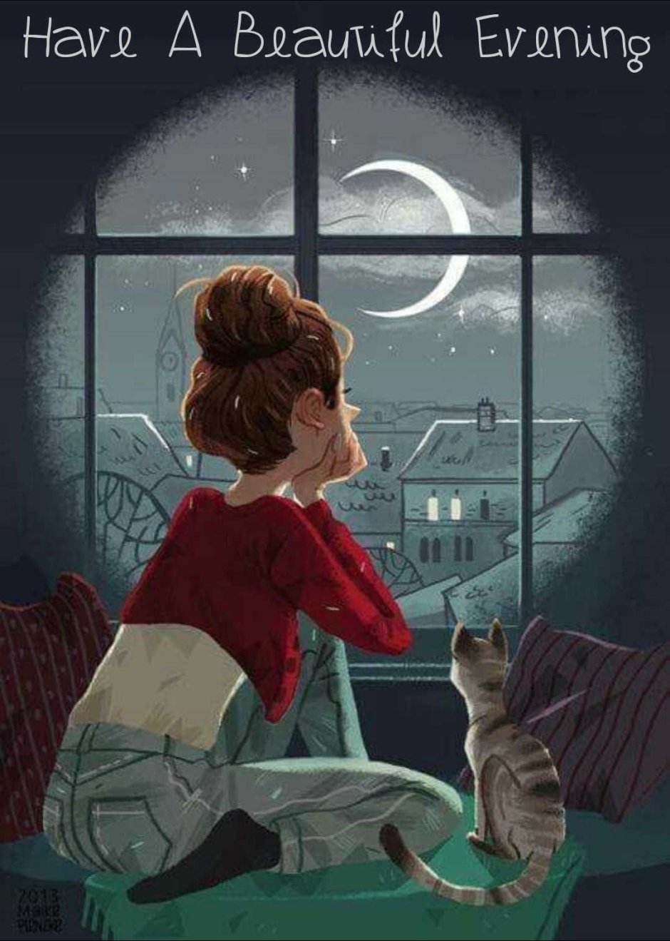 Девушка с котом у окна