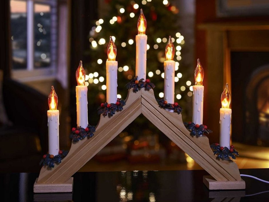 Рождественская горка. Скандинавский светильник. Семисвечник