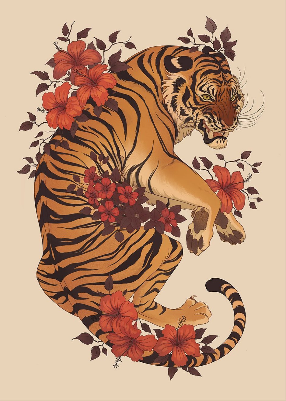 Тигр Япония тату эскиз
