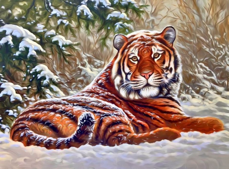 Амурский тигр живопись