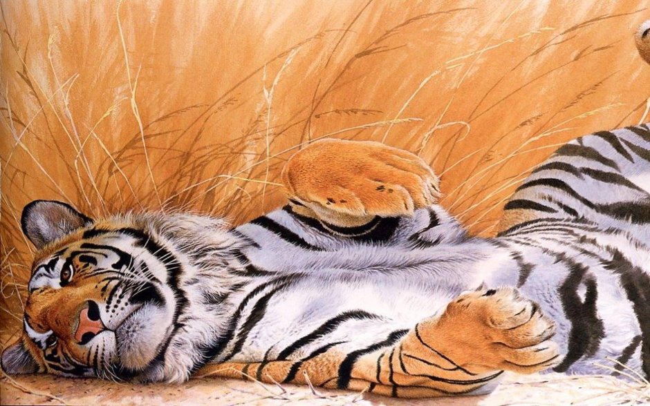 Картина.с тиграми лижыт