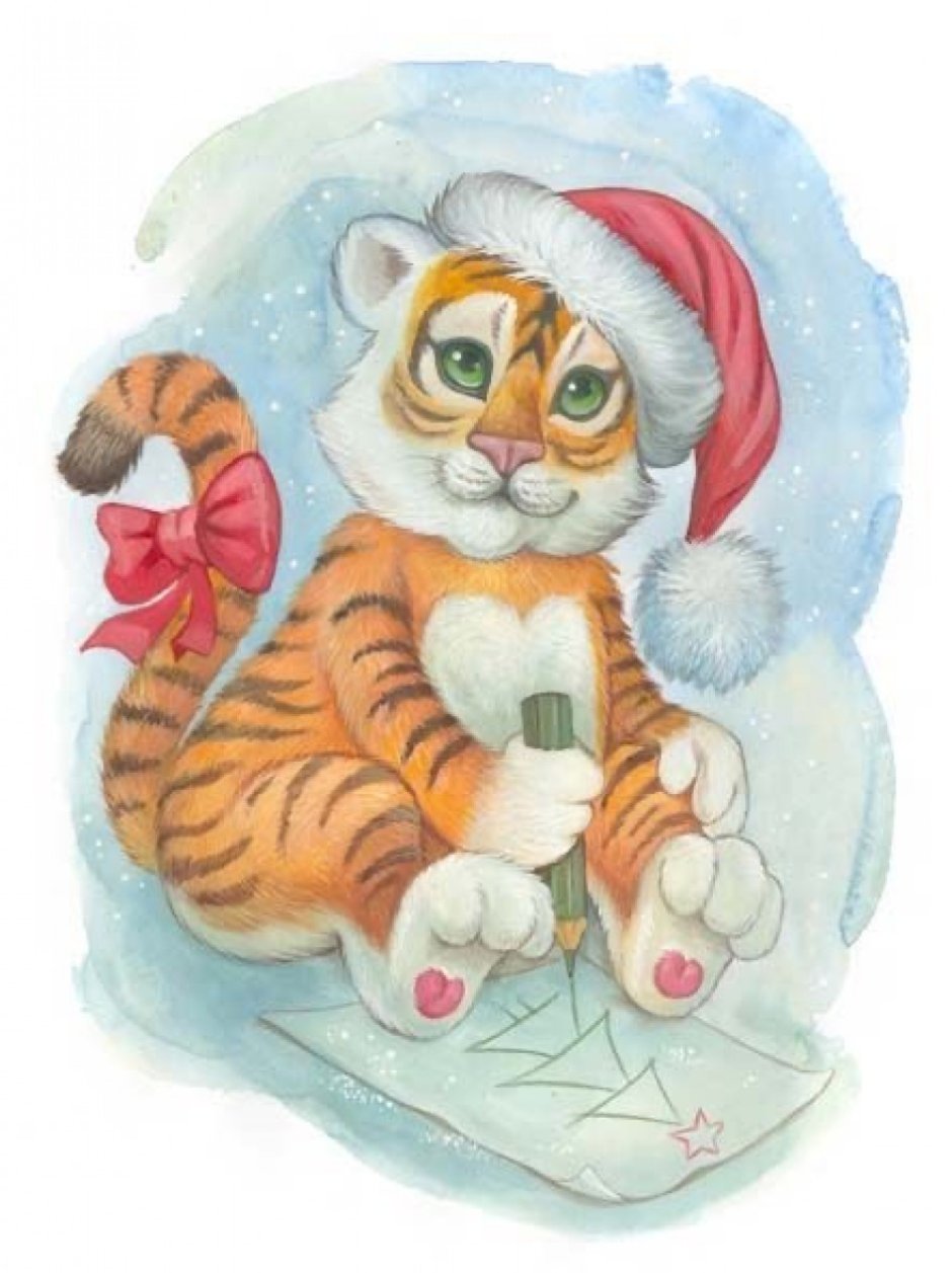 Тигра в новогодней шапке