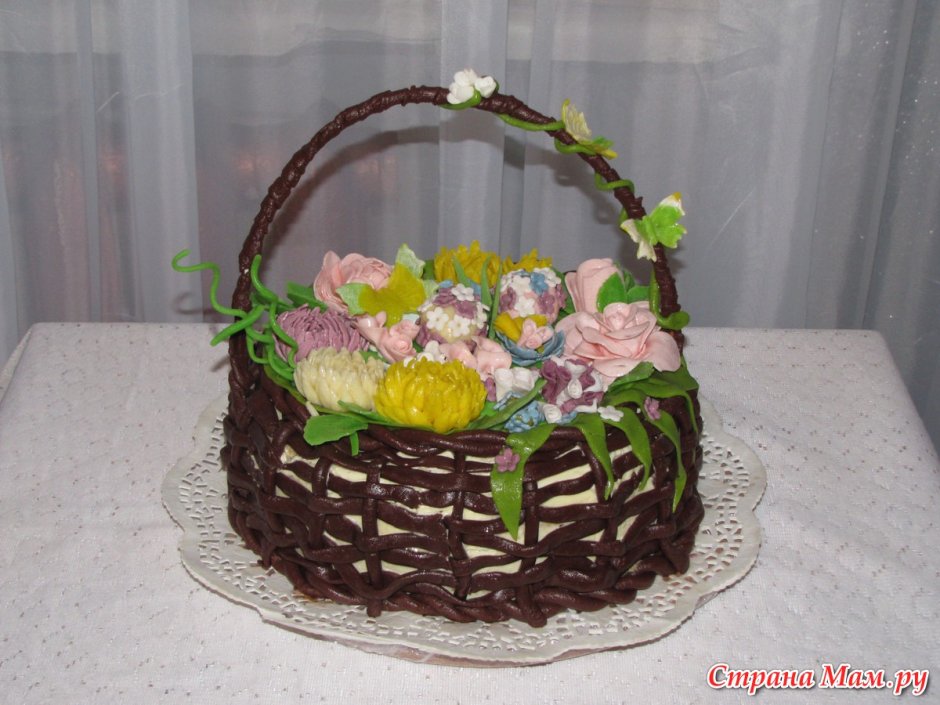 Торт корзина с цветами с крышкой