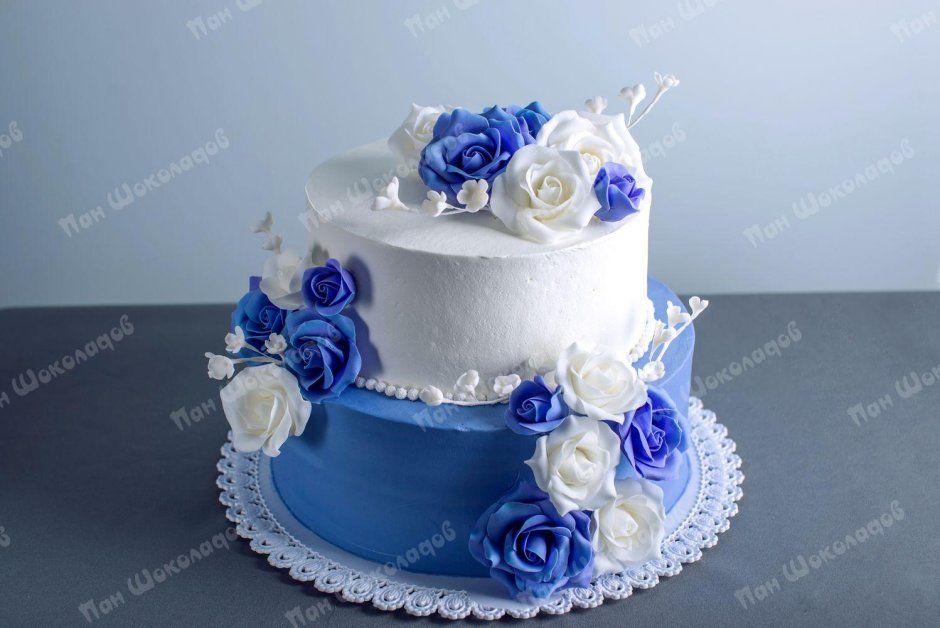Свадебный торт в синем цвете 2 яруса