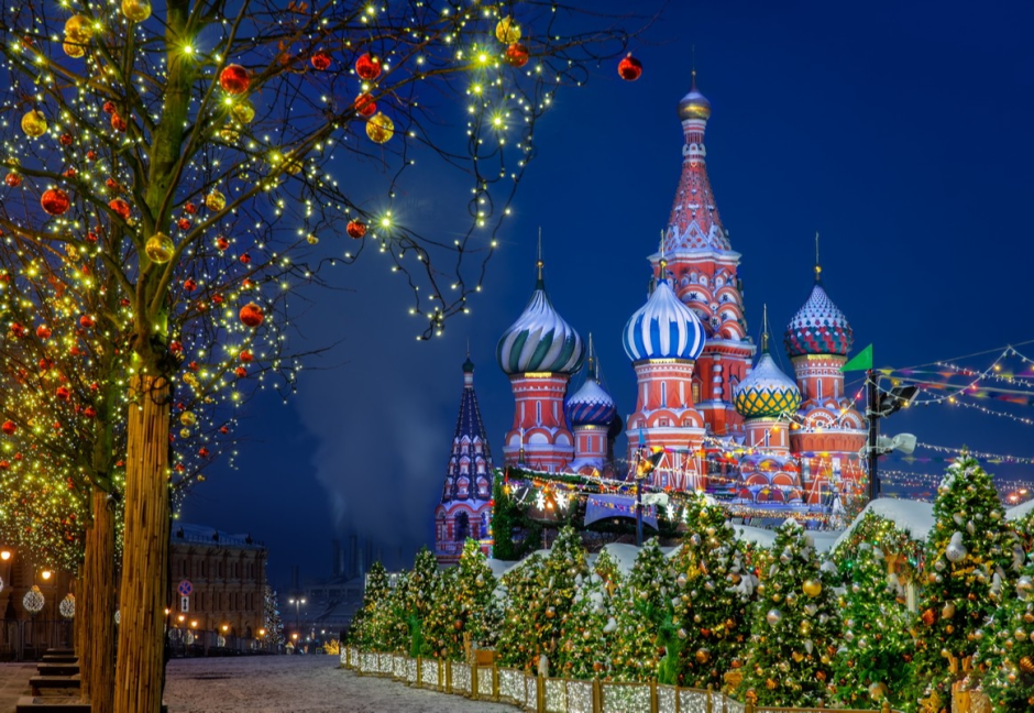 Москва храм Василия Блаженного новогодний