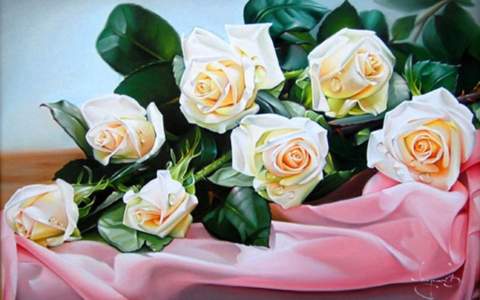 Открытка с юбилеем белые розы