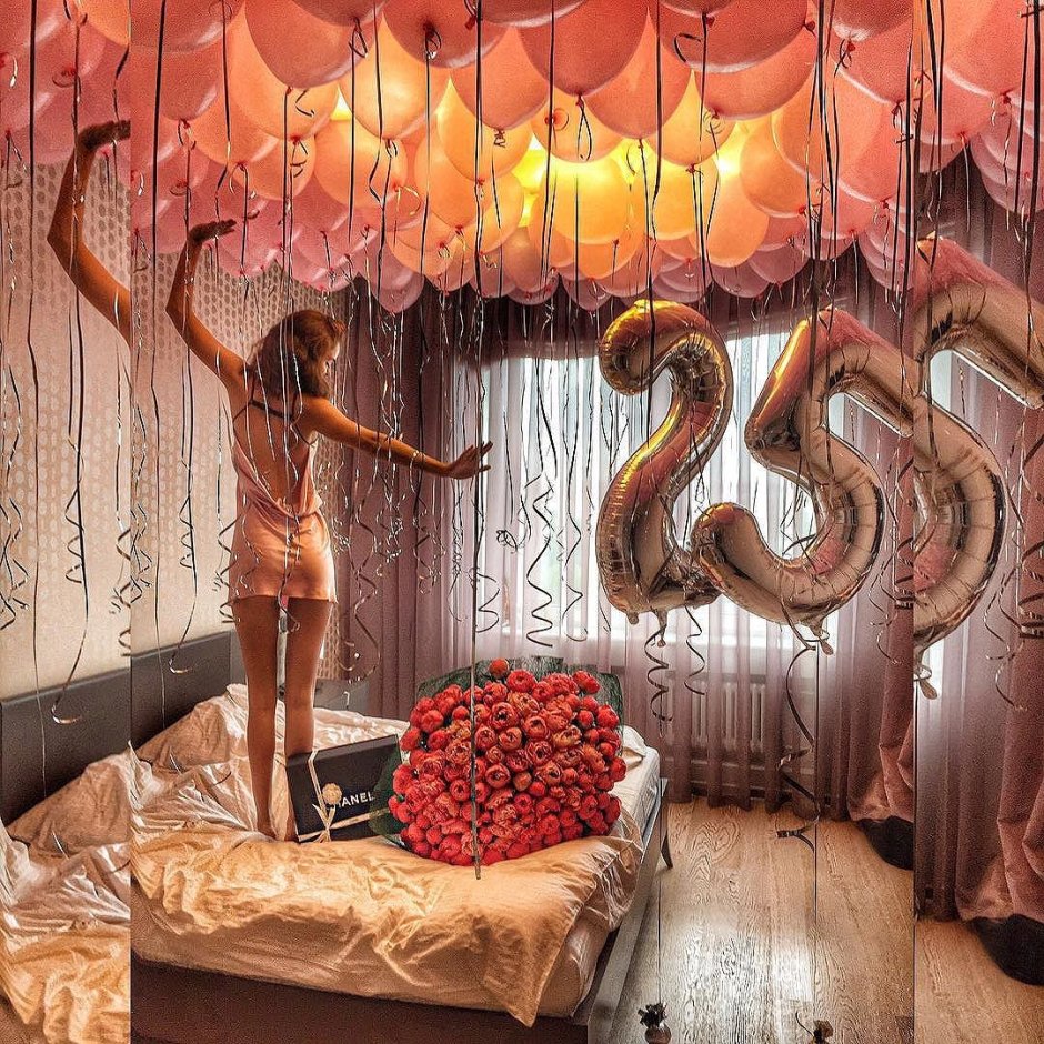 Фотосессия в постели с шарами