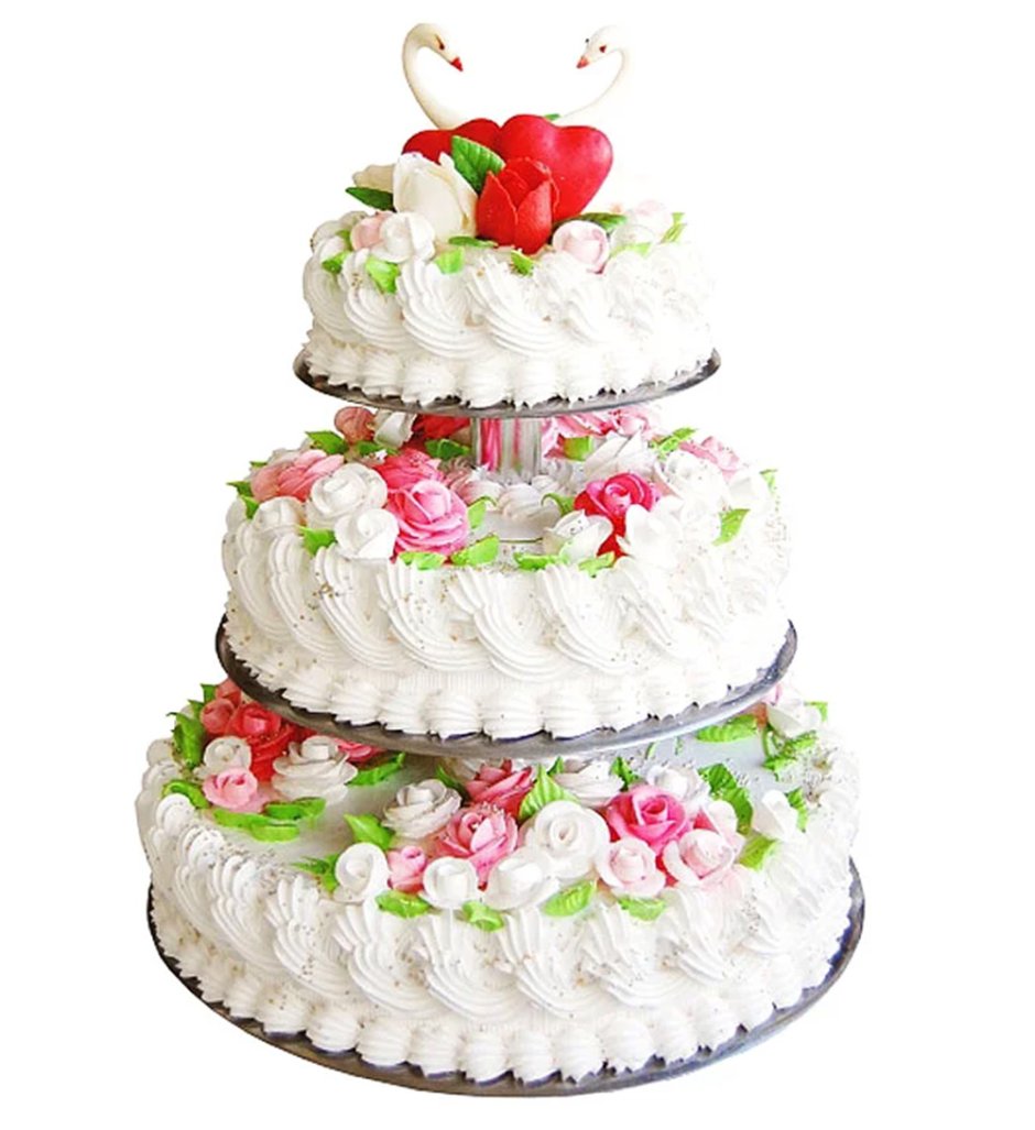 Торт свадебный трехъярусный кремовый