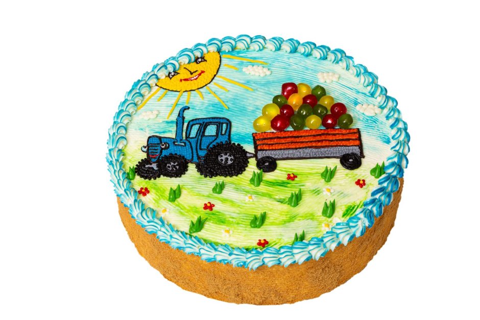 Торт синий трактор без мастики