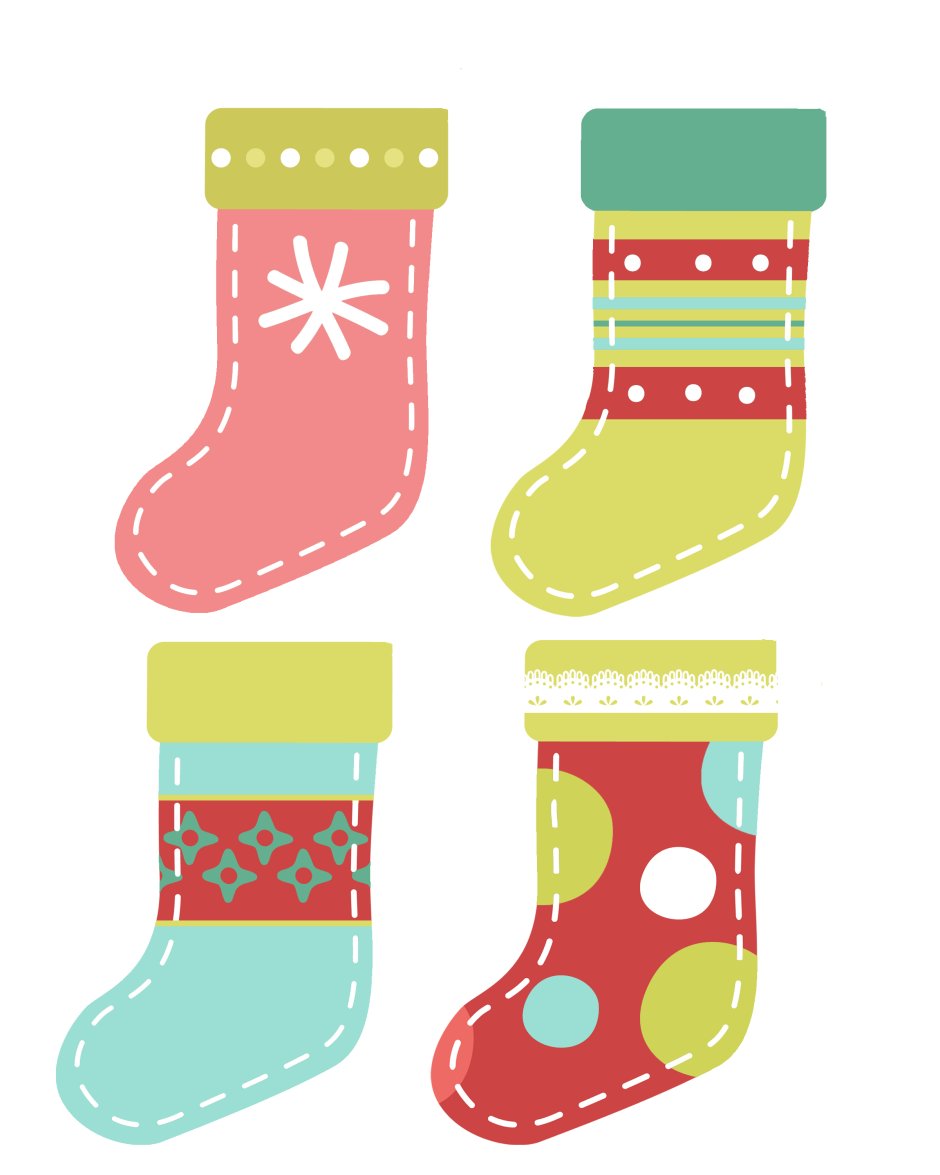 Цветные новогодние носки для вырезания