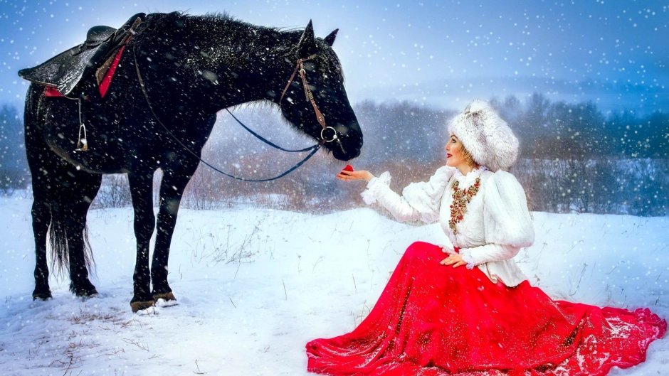 Девушка на лошади зима