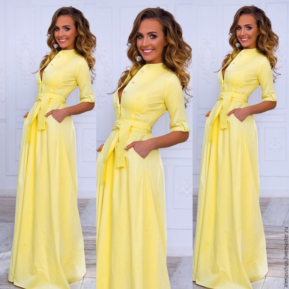 Желтое бальное платье