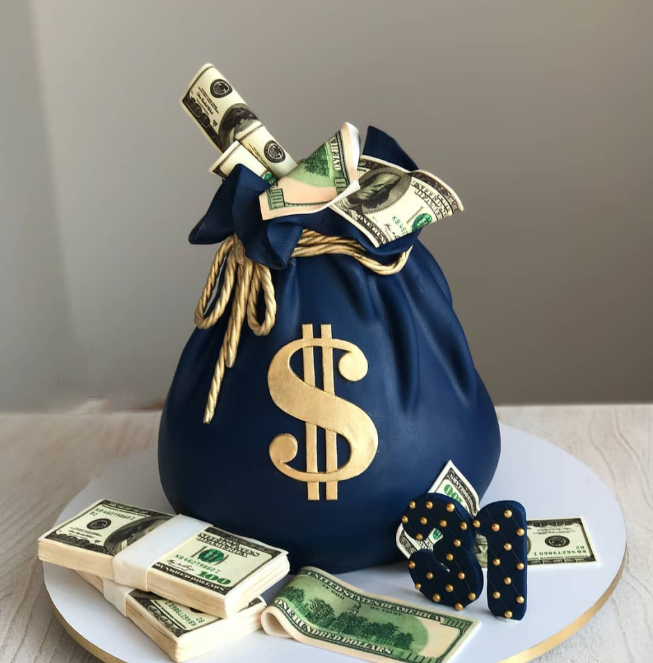 Торт мешочек с деньгами