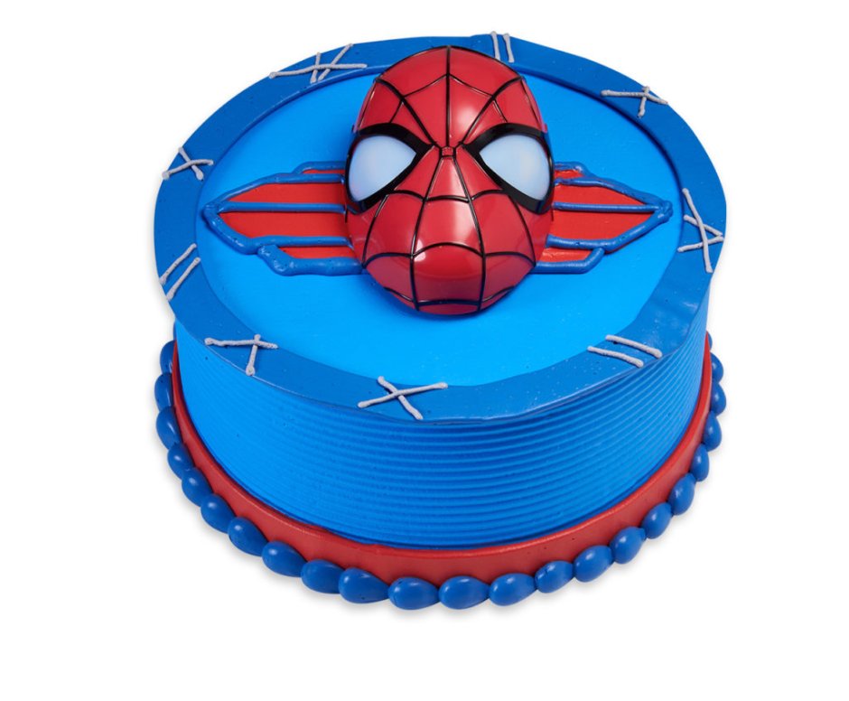 Человек паук с тортом в руках