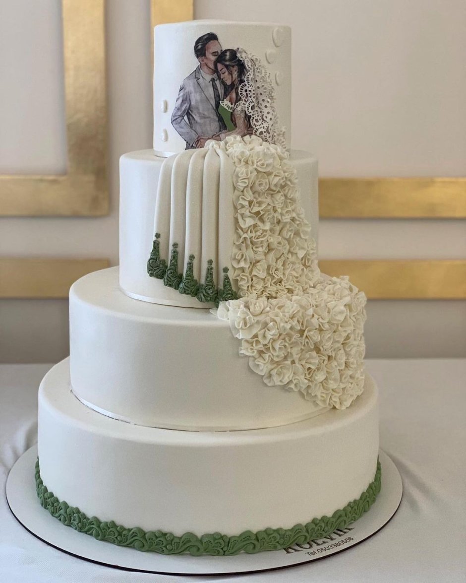 Свадебный торт с фотопечатью жениха и невесты